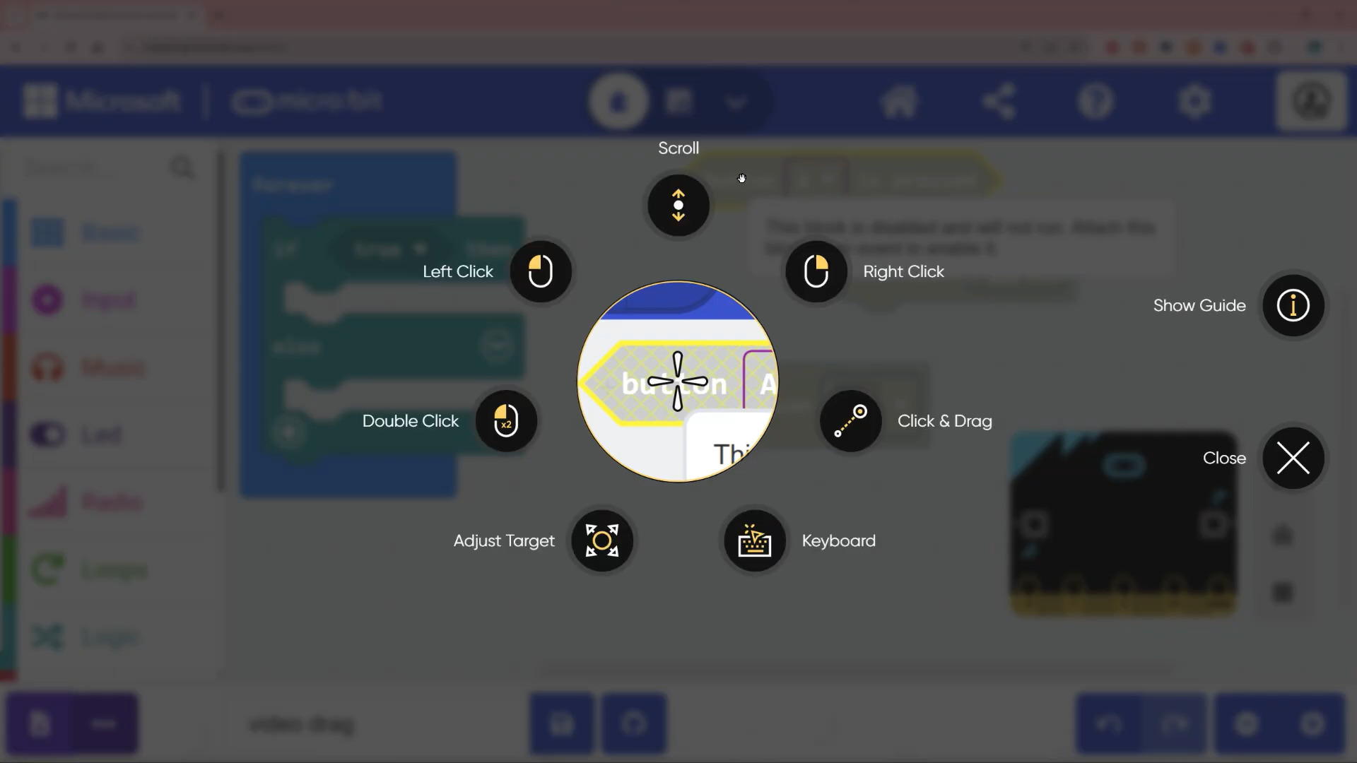 A screenshot showing mouse control options for eye gaze users